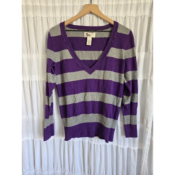 SO Womens XL Purple Long Sleeve Shirt Y2k Preppy Academia School Y2k Striped - Picture 1 of 7